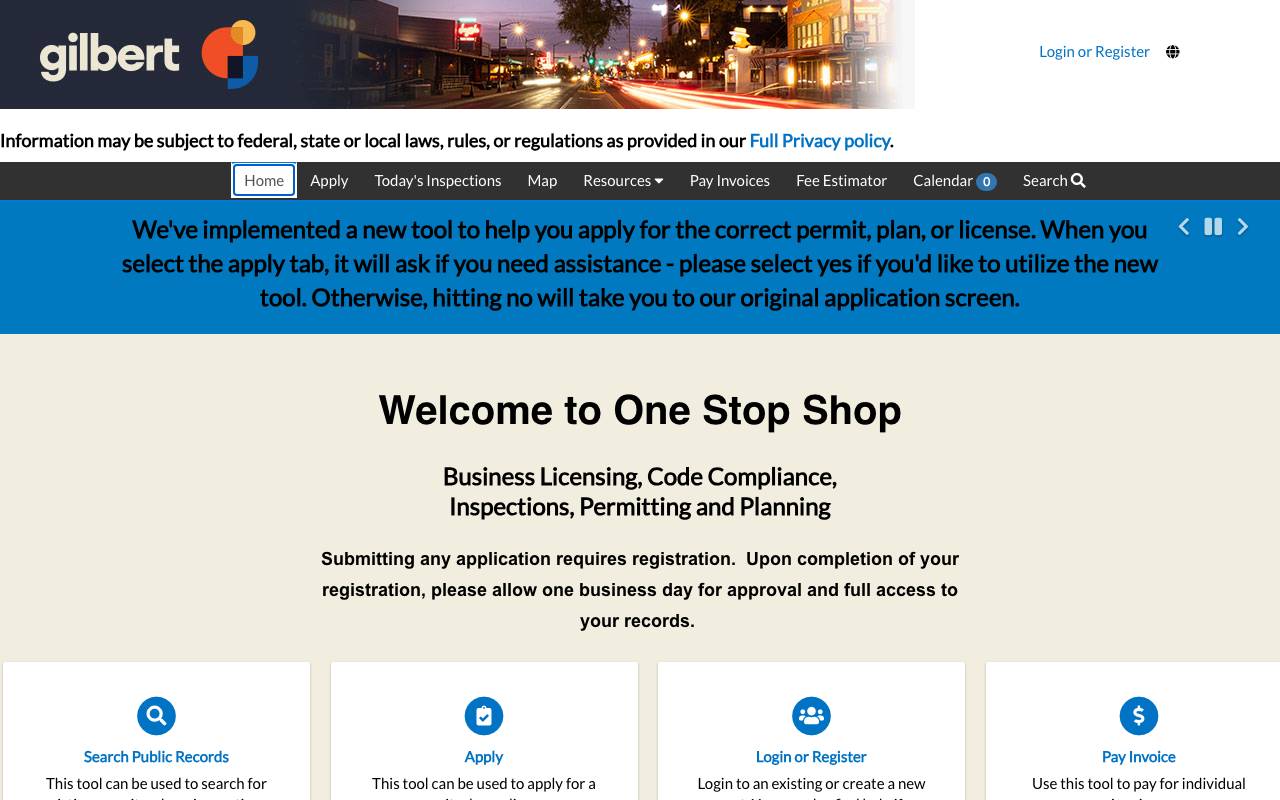 Screenshot of the Gilbert permit portal