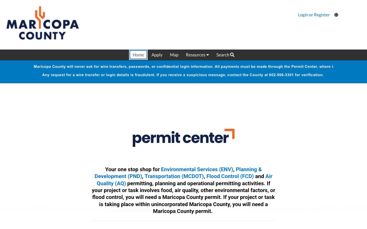 Screenshot of the Maricopa County permit portal