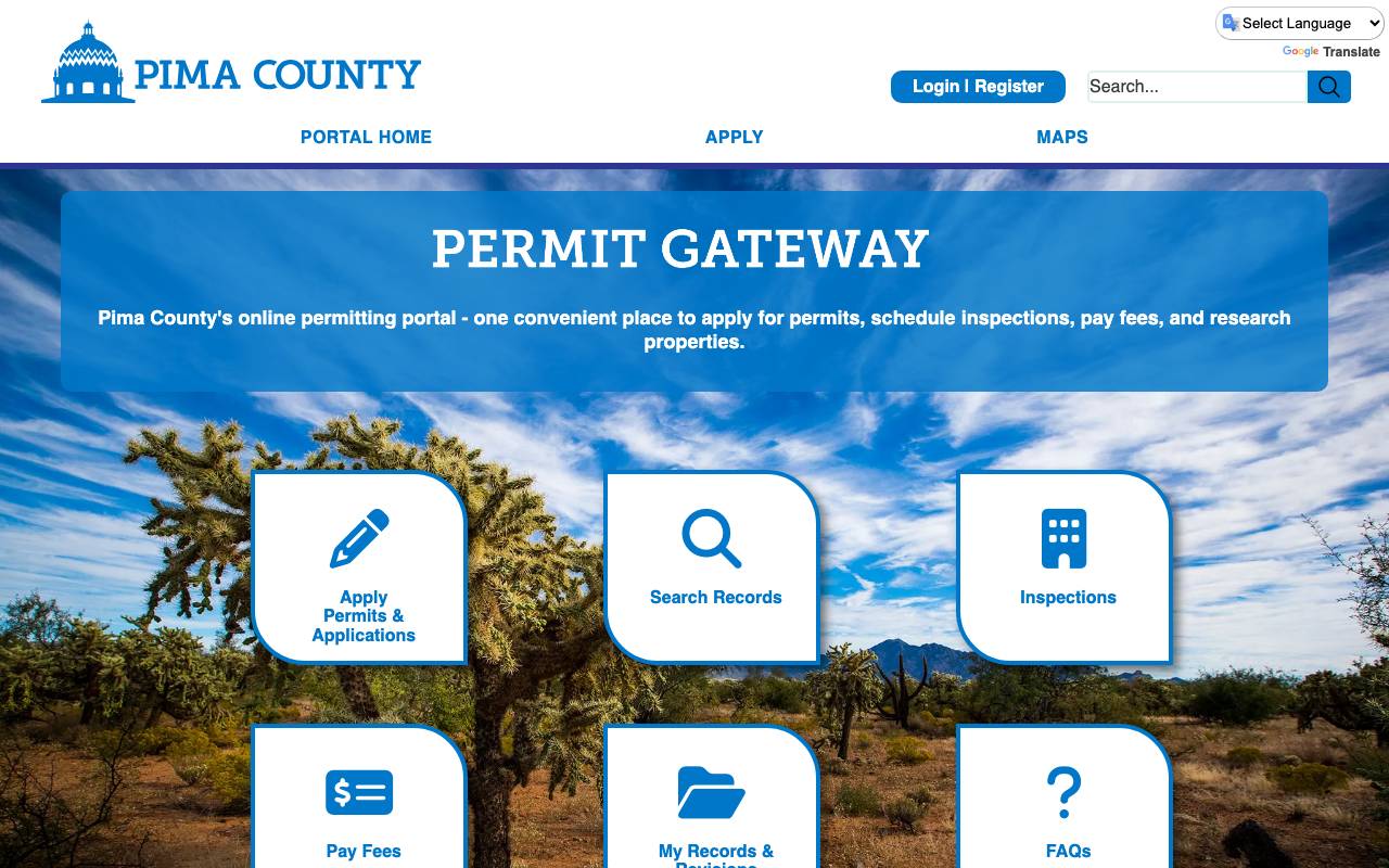 Screenshot of the Pima County permit portal