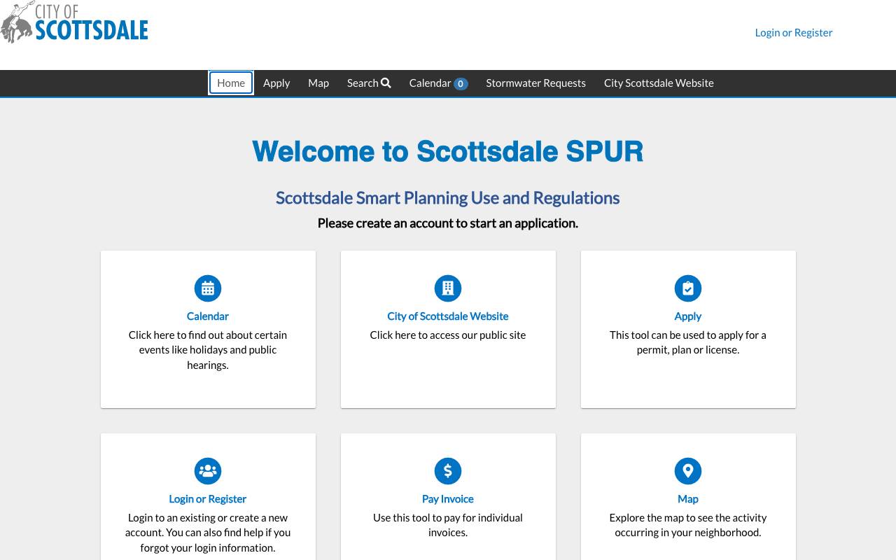 Screenshot of the Scottsdale permit portal