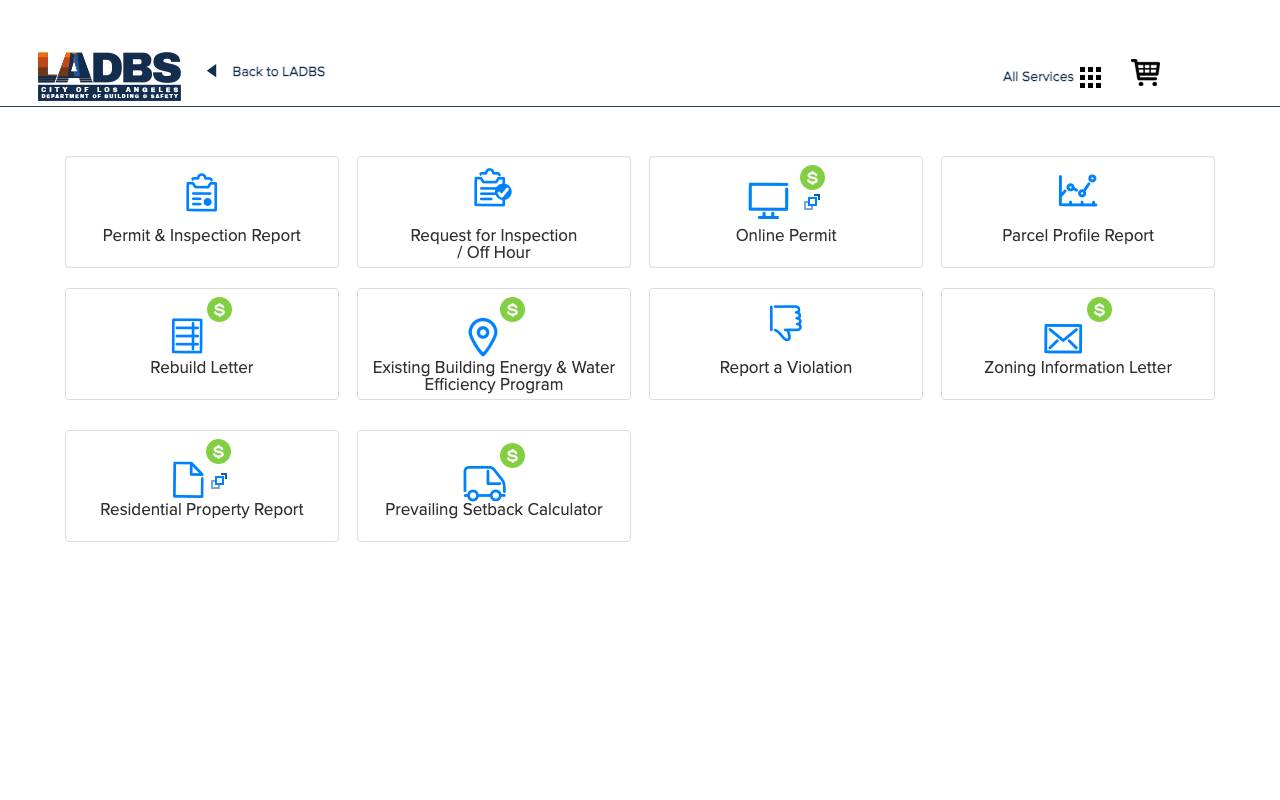 Screenshot of the Los Angeles permit portal