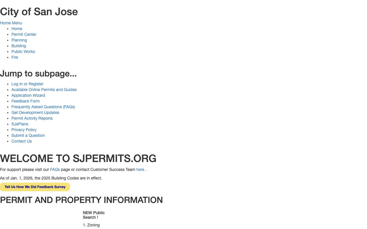 Screenshot of the San Jose permit portal