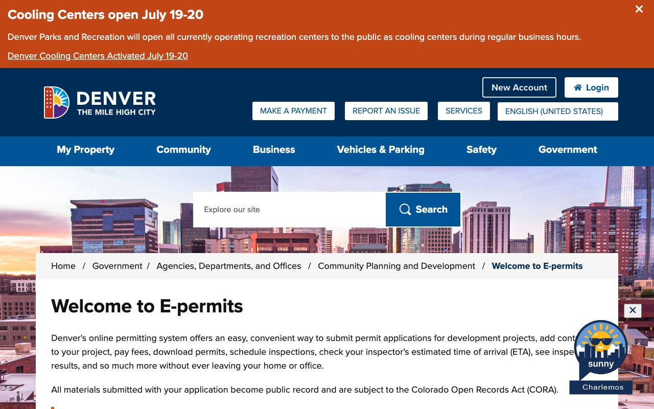Screenshot of the Denver permit portal