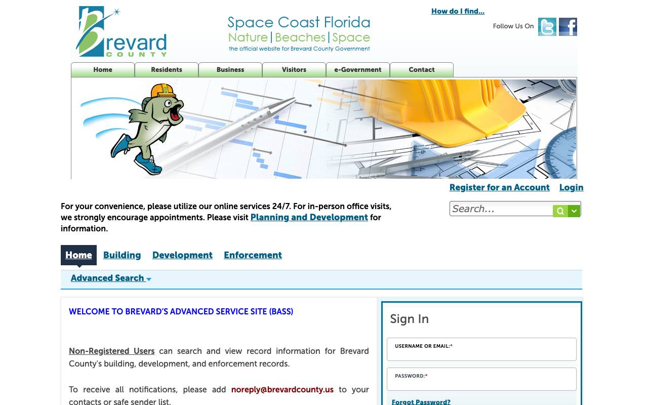 The Brevard County permit portal search screen