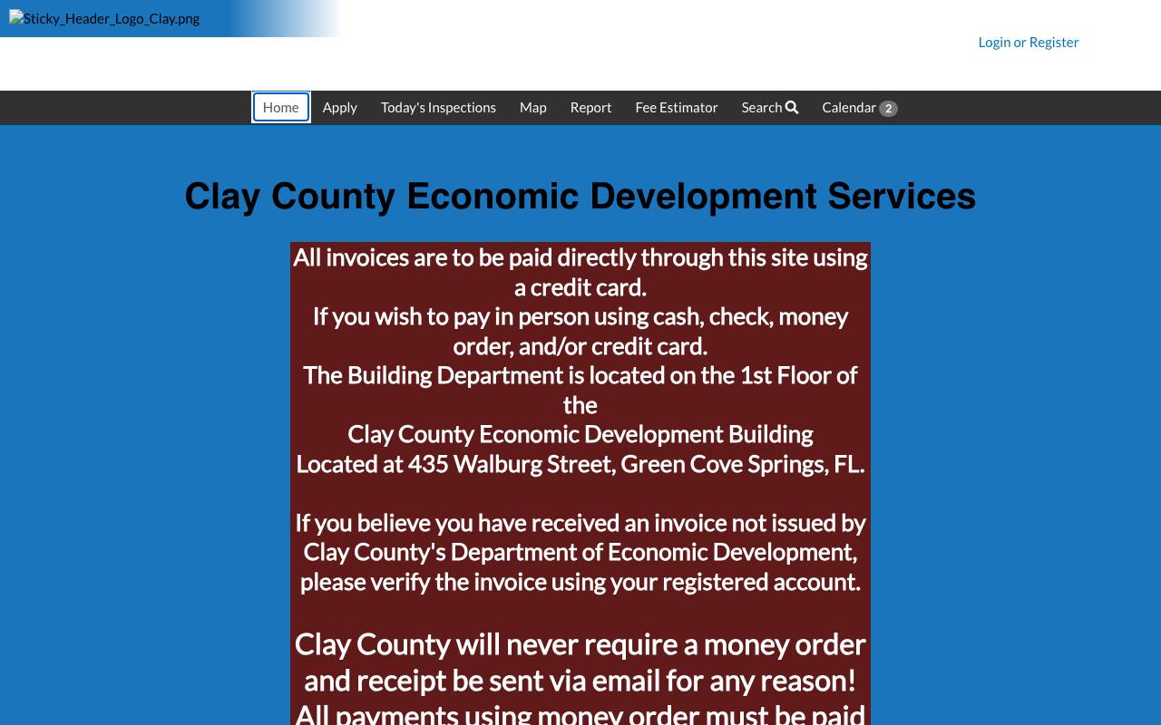 The Clay County permit portal search screen