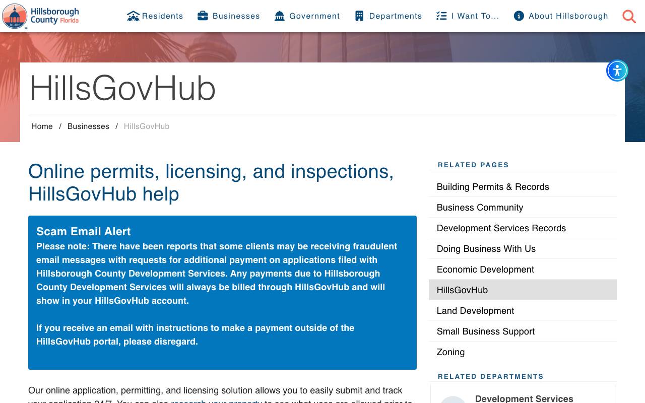 Screenshot of the Hillsborough County permit portal