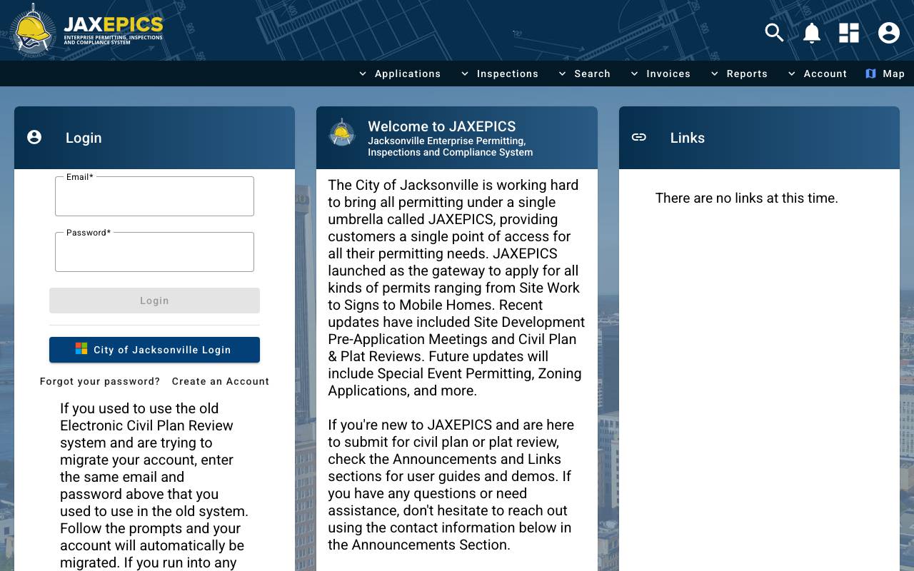The Jacksonville permit portal search screen