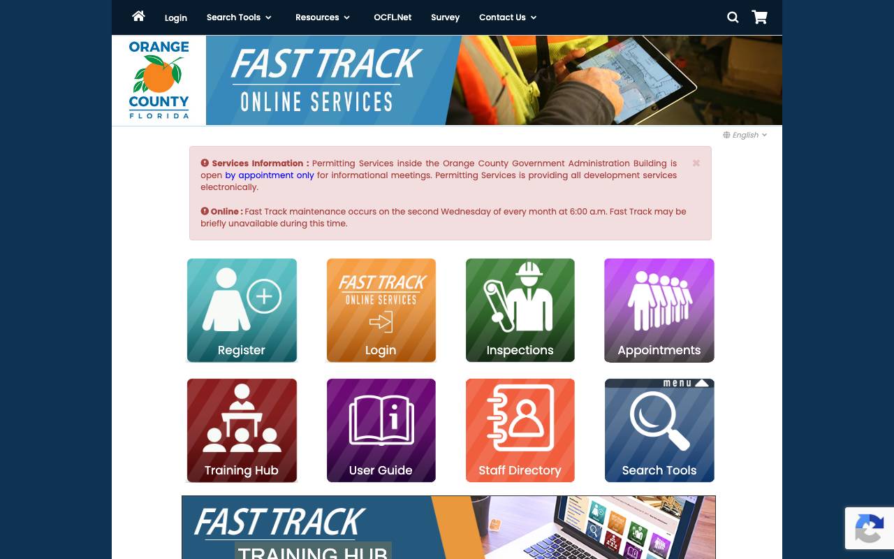Screenshot of the Orange County permit portal