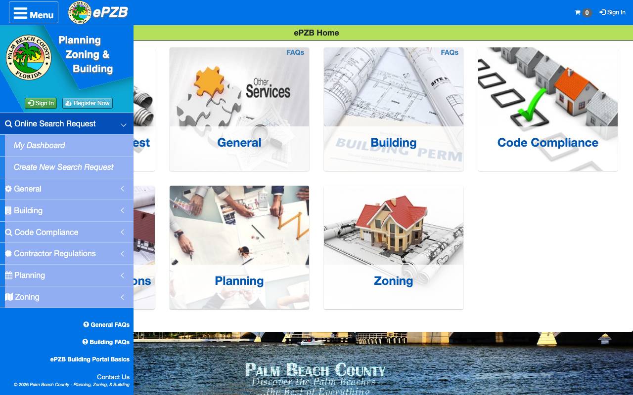 Screenshot of the Palm Beach County permit portal