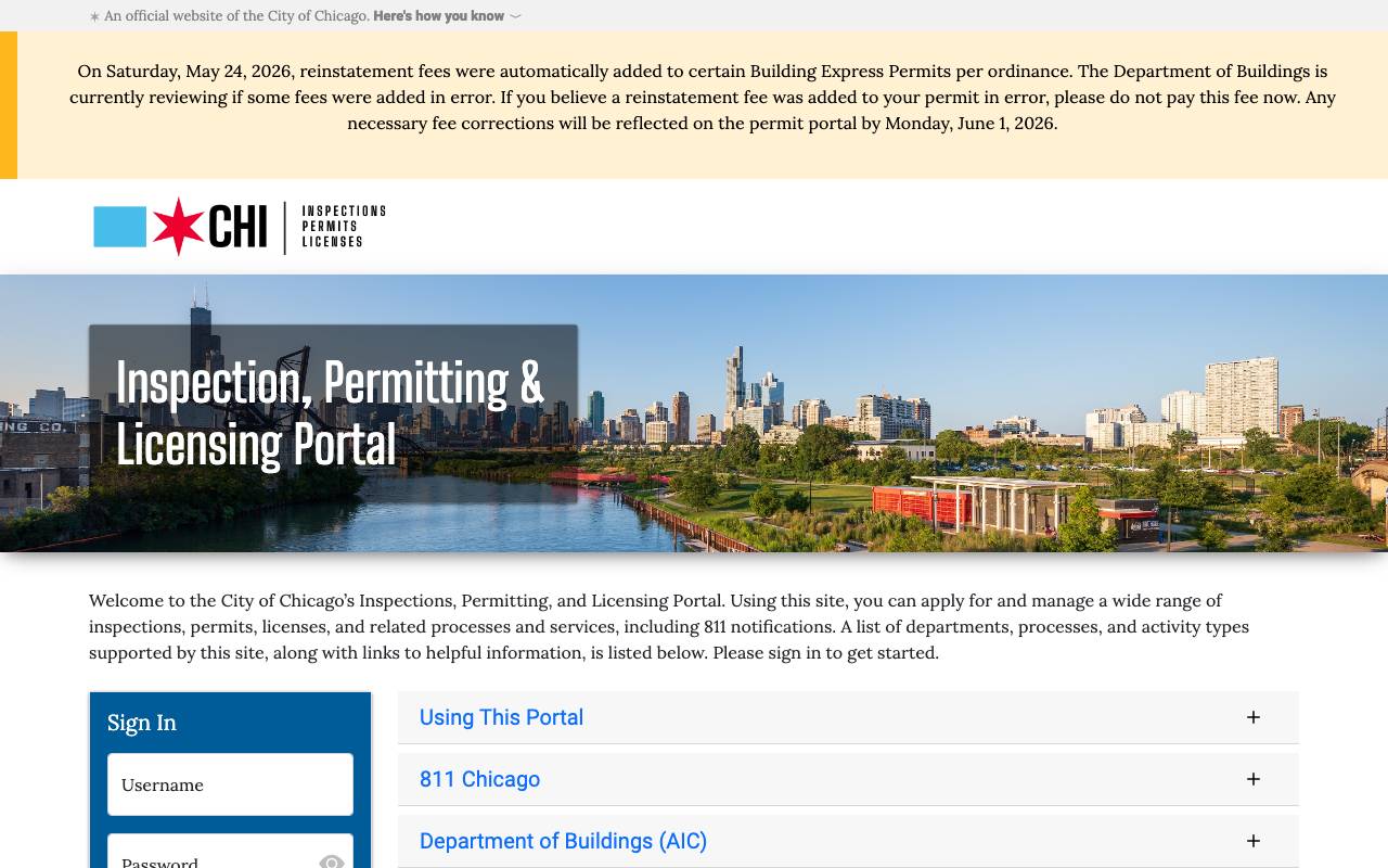 Screenshot of the Chicago permit portal