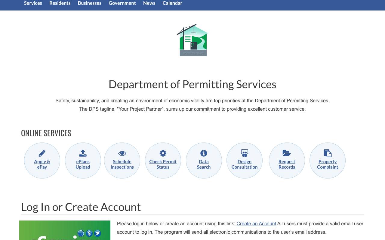 Screenshot of the Montgomery County permit portal