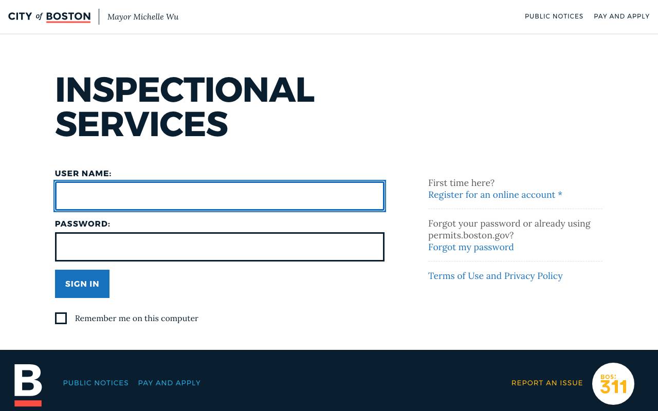 Screenshot of the Boston permit portal