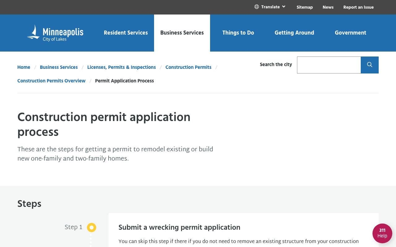 Screenshot of the Minneapolis permit portal
