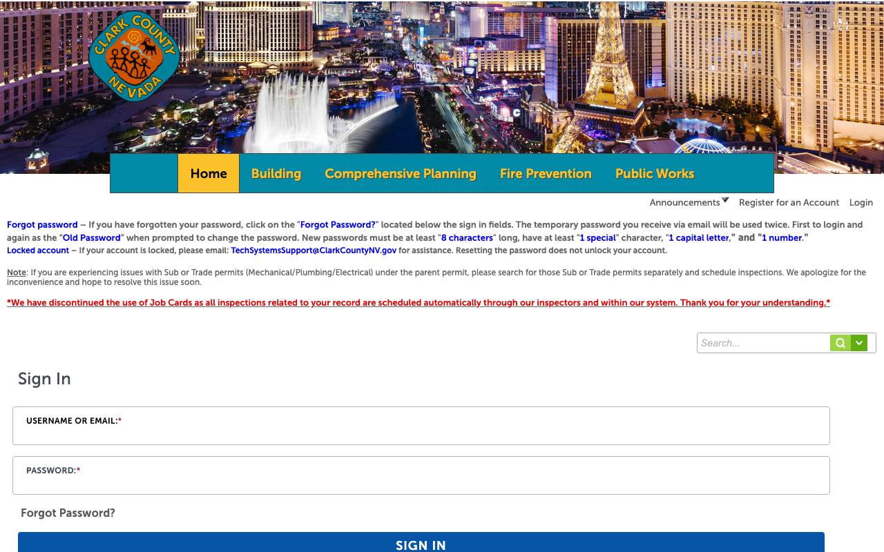 Screenshot of the Clark County permit portal