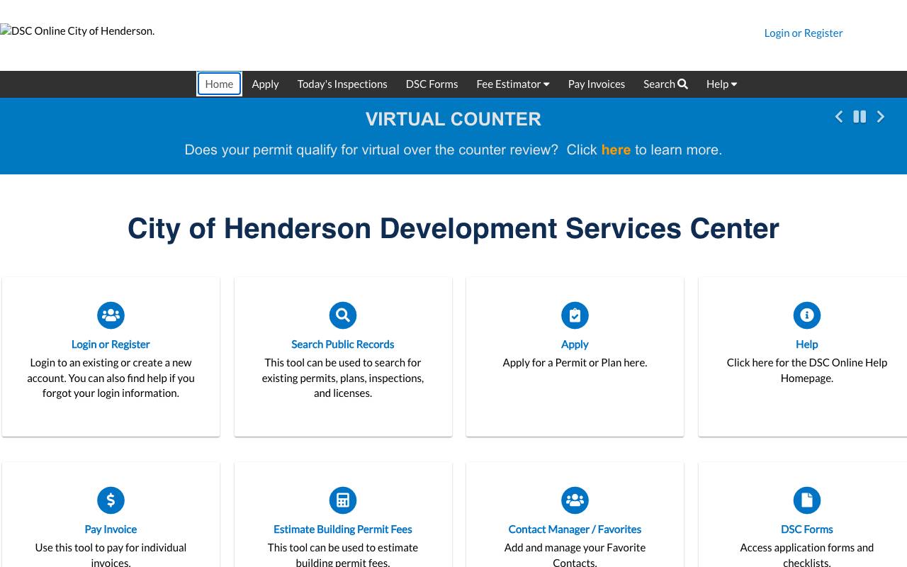 Screenshot of the Henderson permit portal