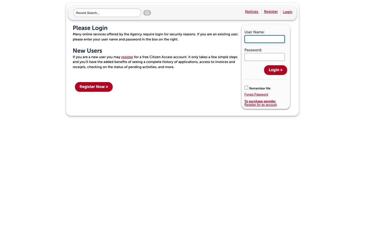 Screenshot of the Columbus permit portal