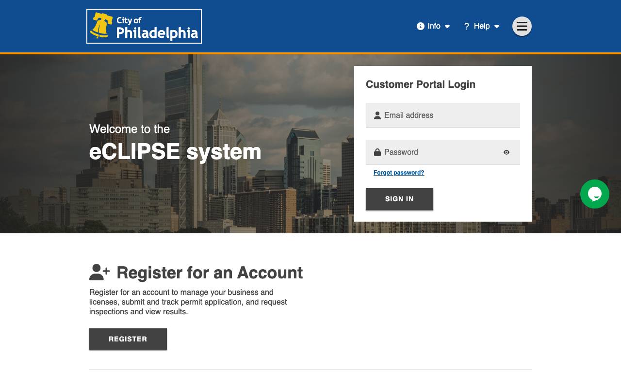 Screenshot of the Philadelphia permit portal