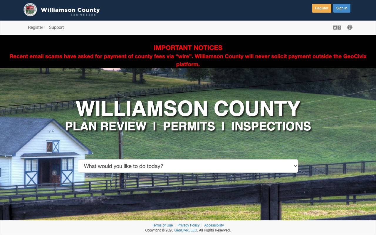 Screenshot of the Williamson County permit portal