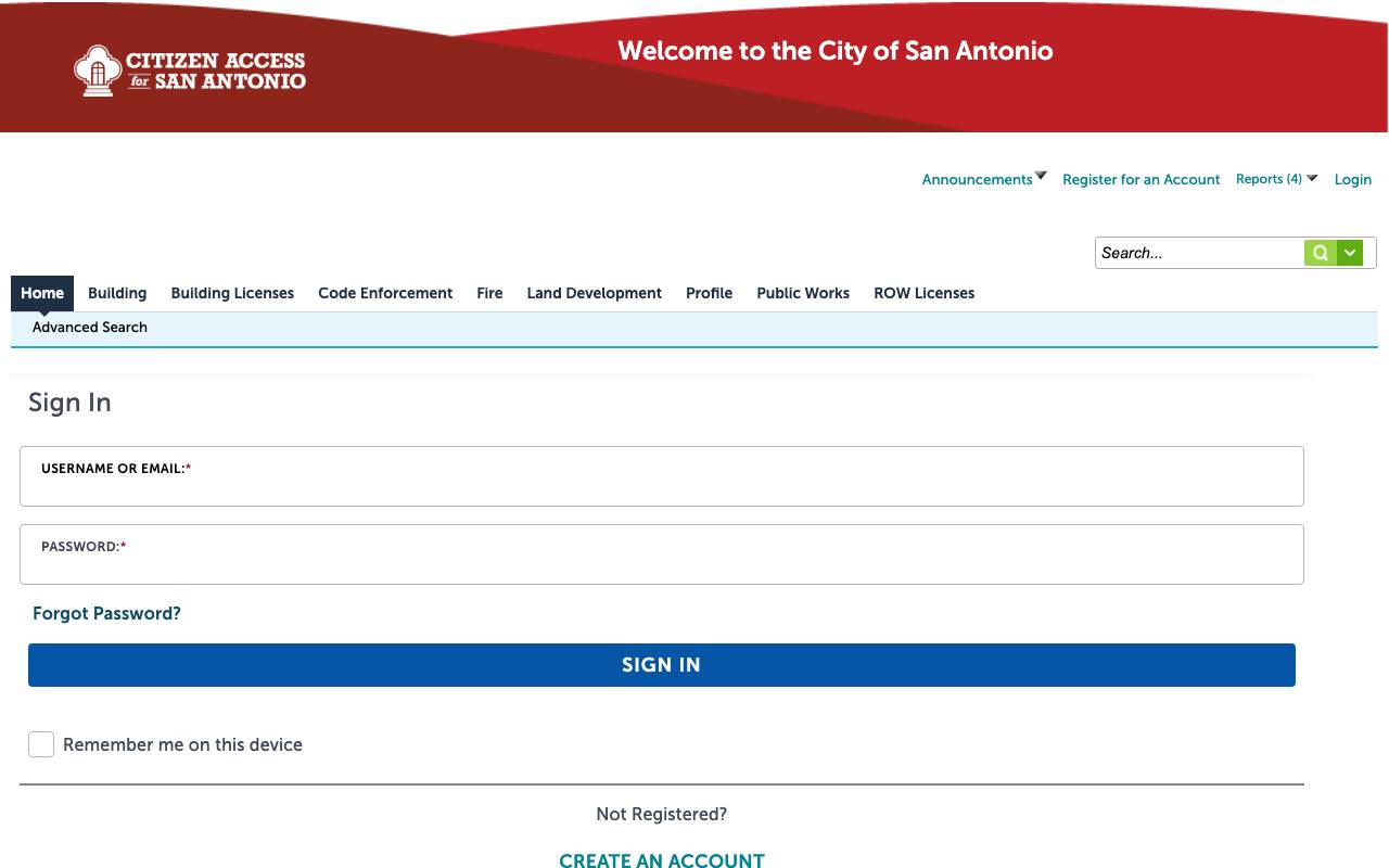 Screenshot of the San Antonio permit portal