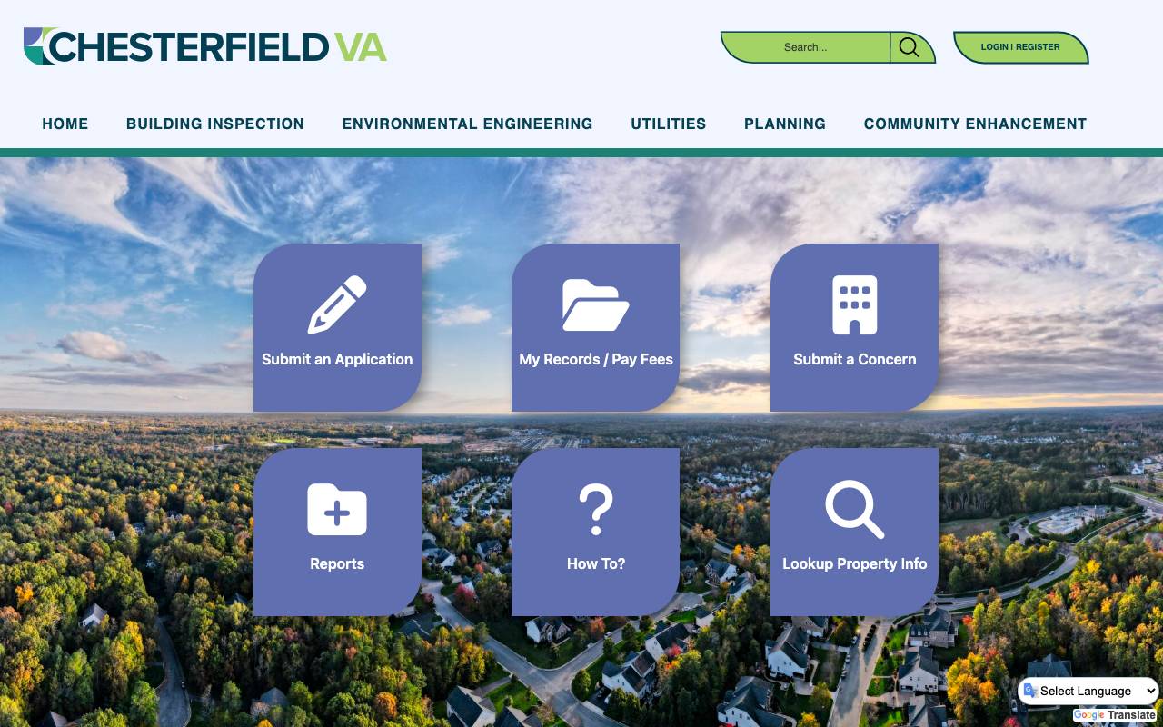 Screenshot of the Chesterfield County permit portal