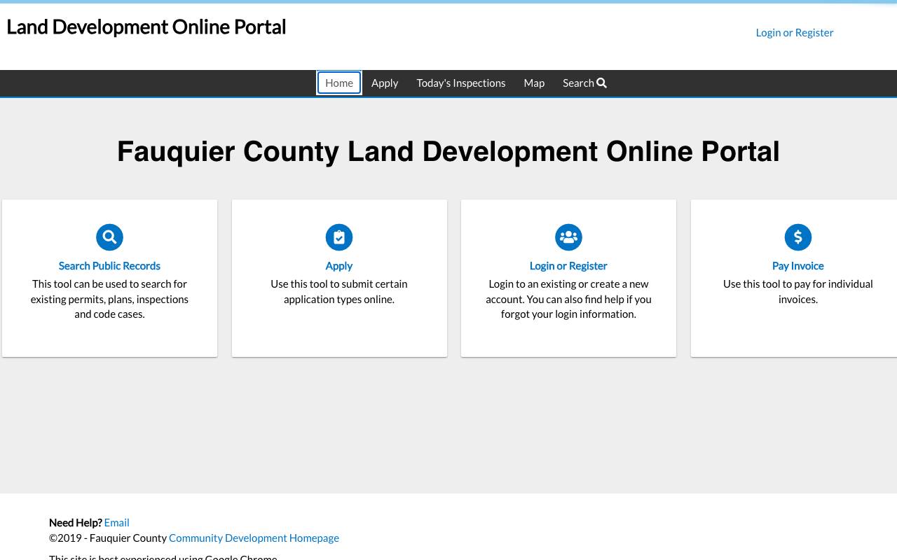 Screenshot of the Fauquier County permit portal