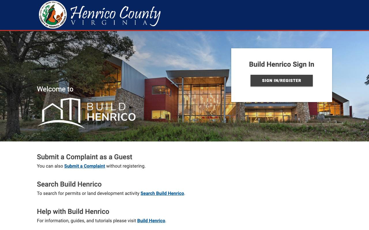 Screenshot of the Henrico County permit portal