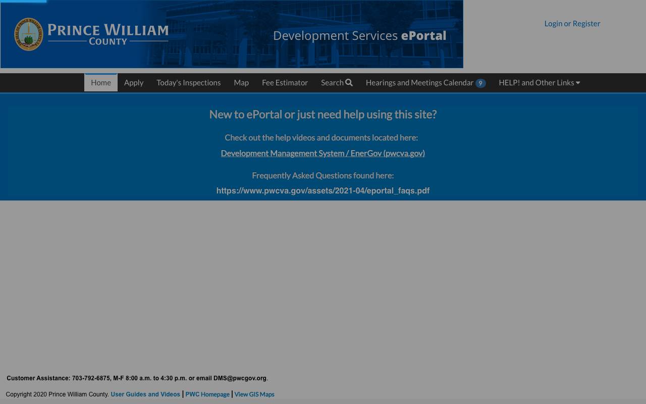 Screenshot of the Prince William County permit portal