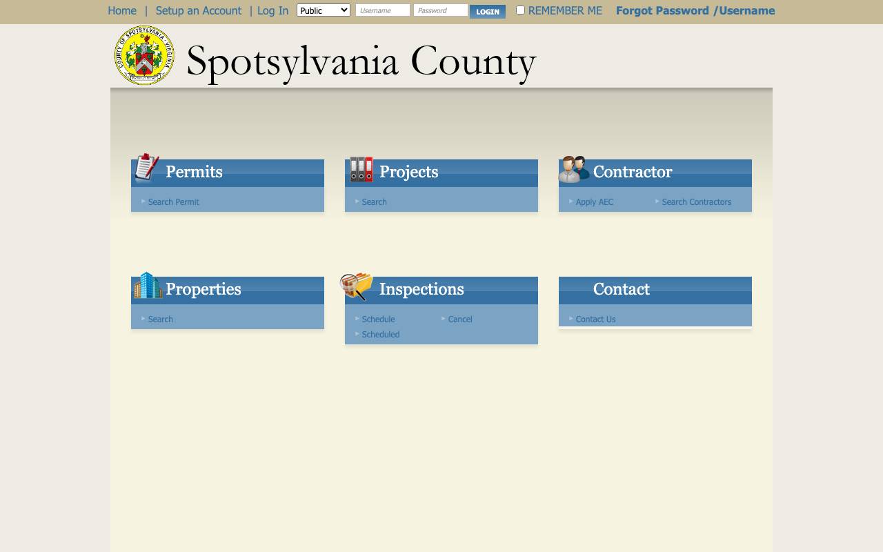 Screenshot of the Spotsylvania County permit portal