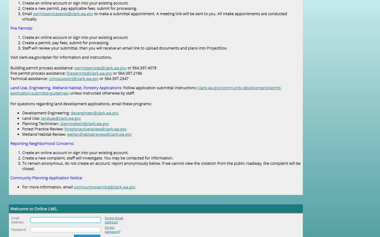 Screenshot of the Clark County permit portal