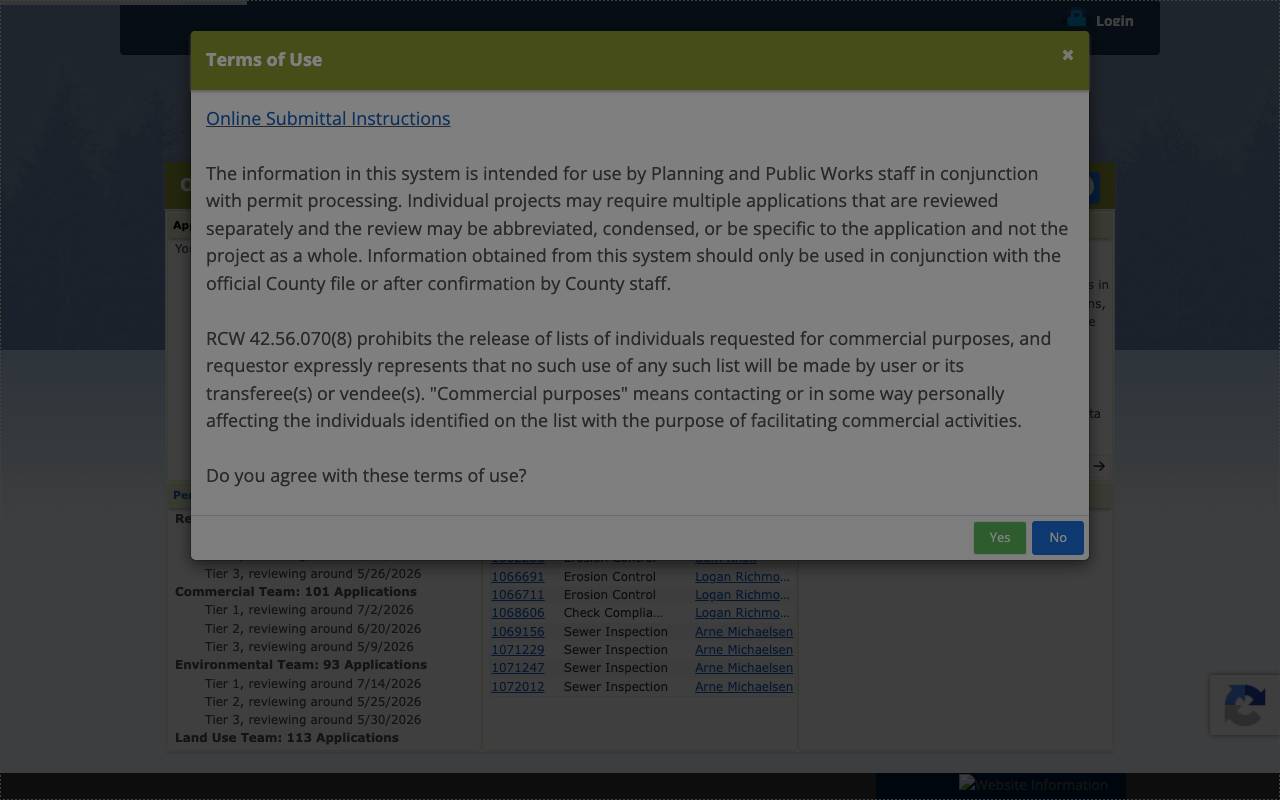 Screenshot of the Pierce County permit portal