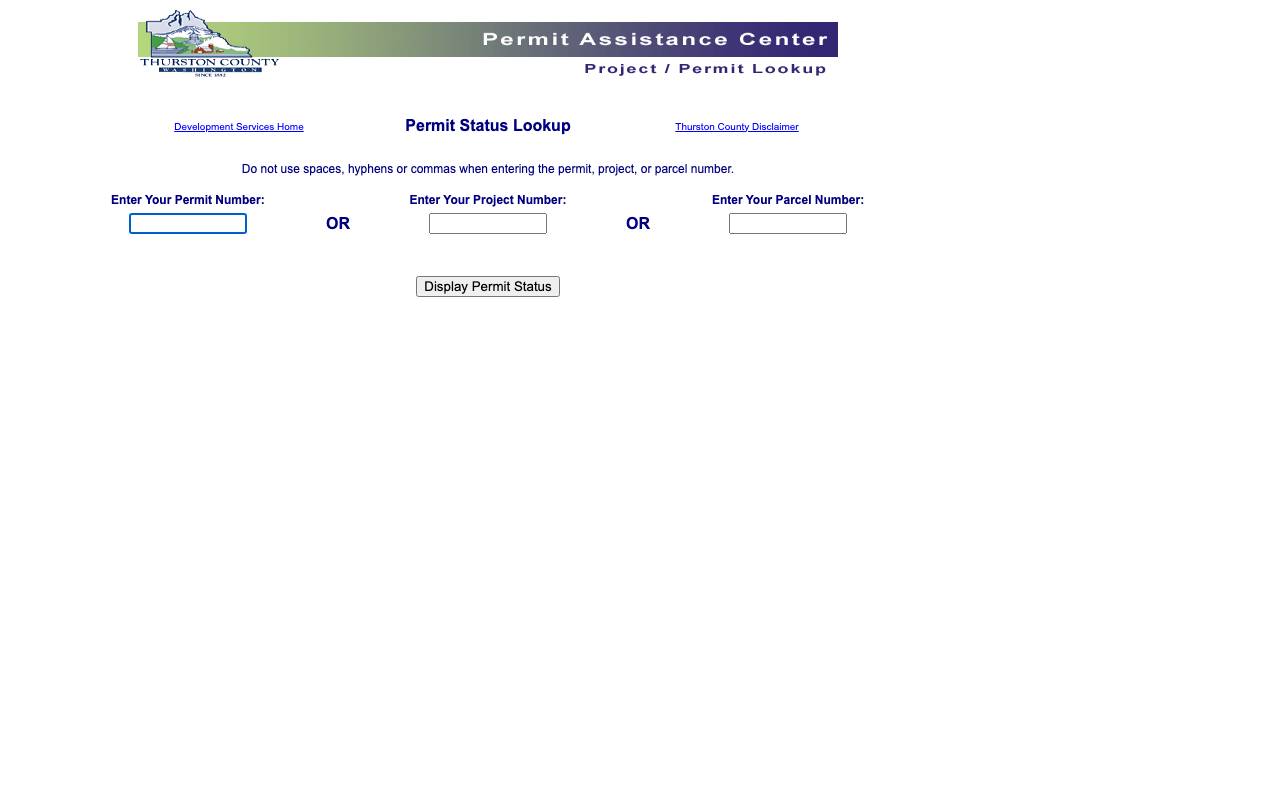 Screenshot of the Thurston County permit portal